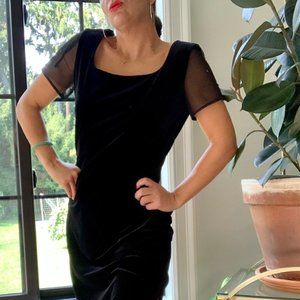 Vintage " Jessica Howard" Black Velvet Gown with Mesh Beaded Sleeves